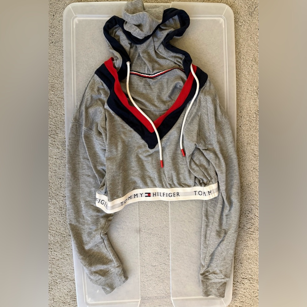 Tommy Hilfiger Gray Hoodie with Red and Navy Accents